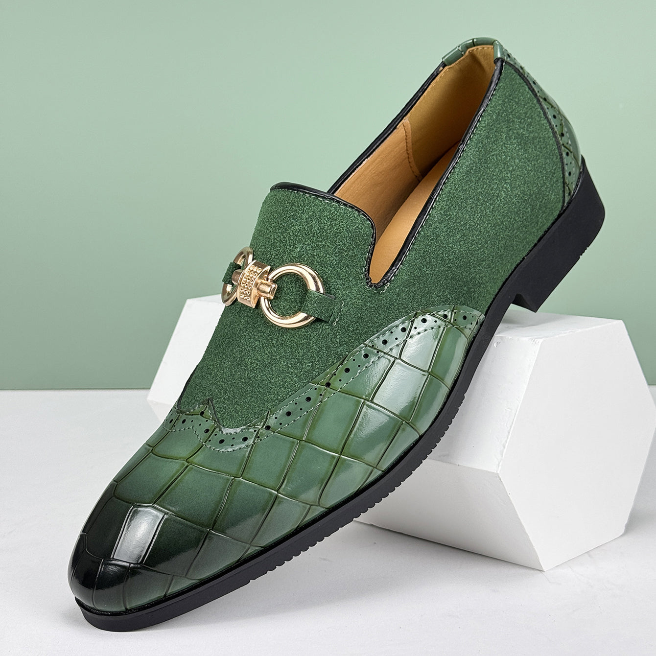 Arden | Men's Crocodile Embossed Loafer Green Black