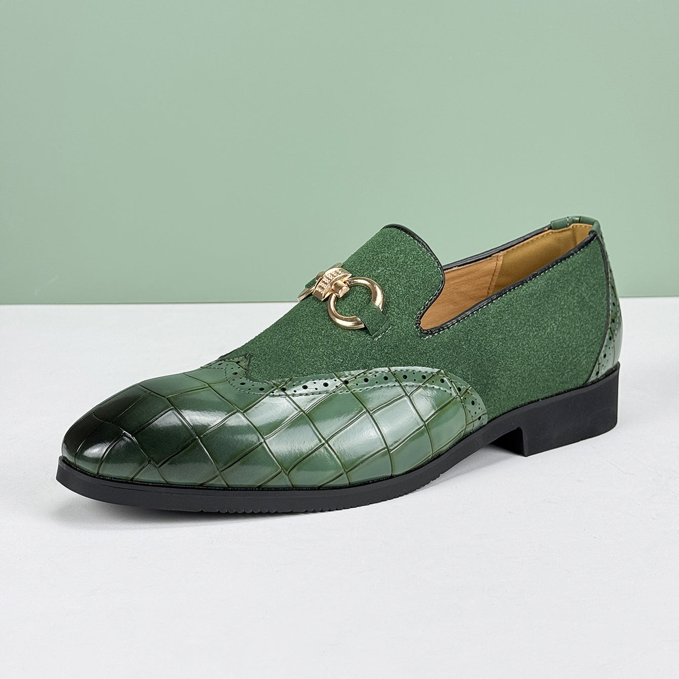 Arden | Men's Crocodile Embossed Loafer Green Black