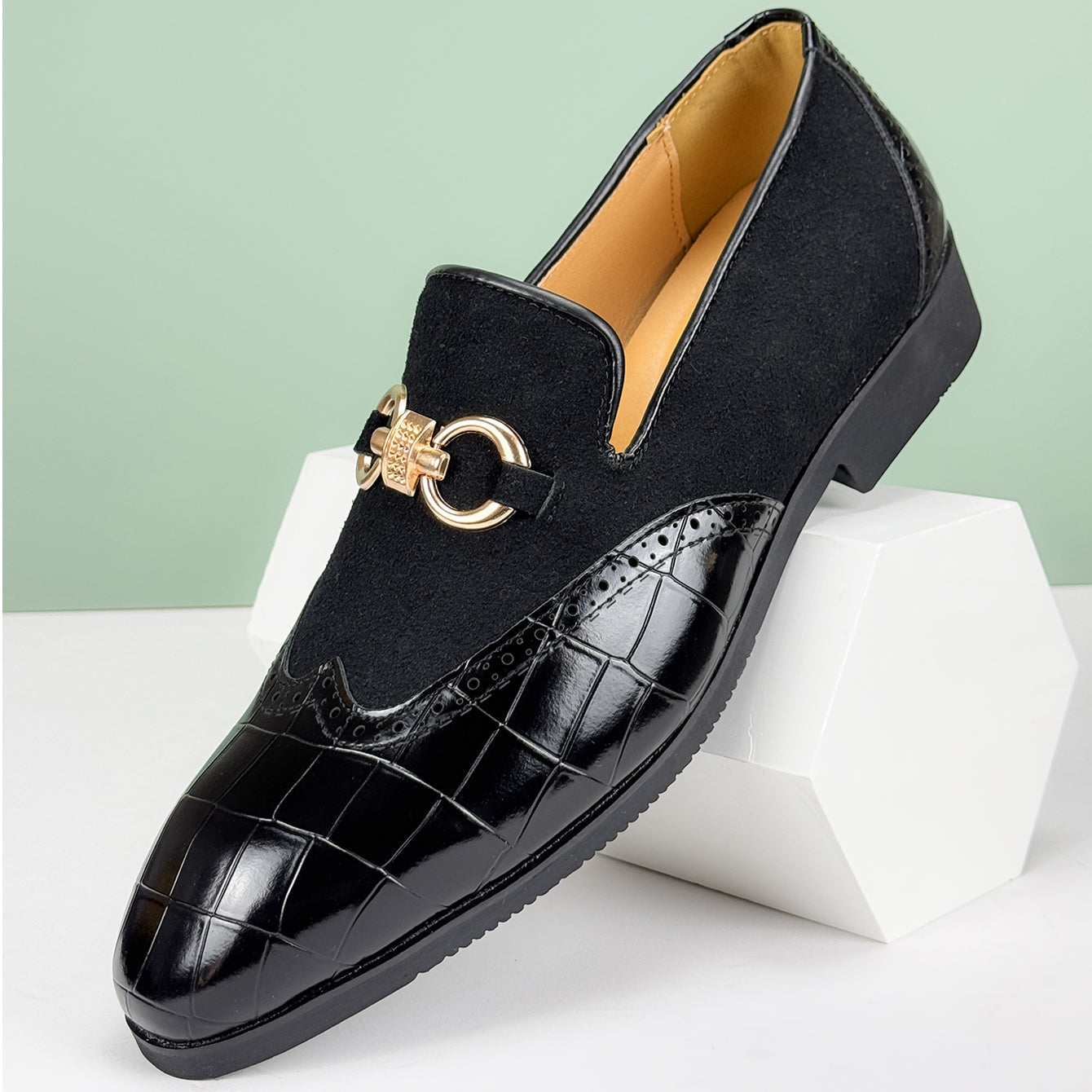 Arden | Men's Crocodile Embossed Loafer Green Black