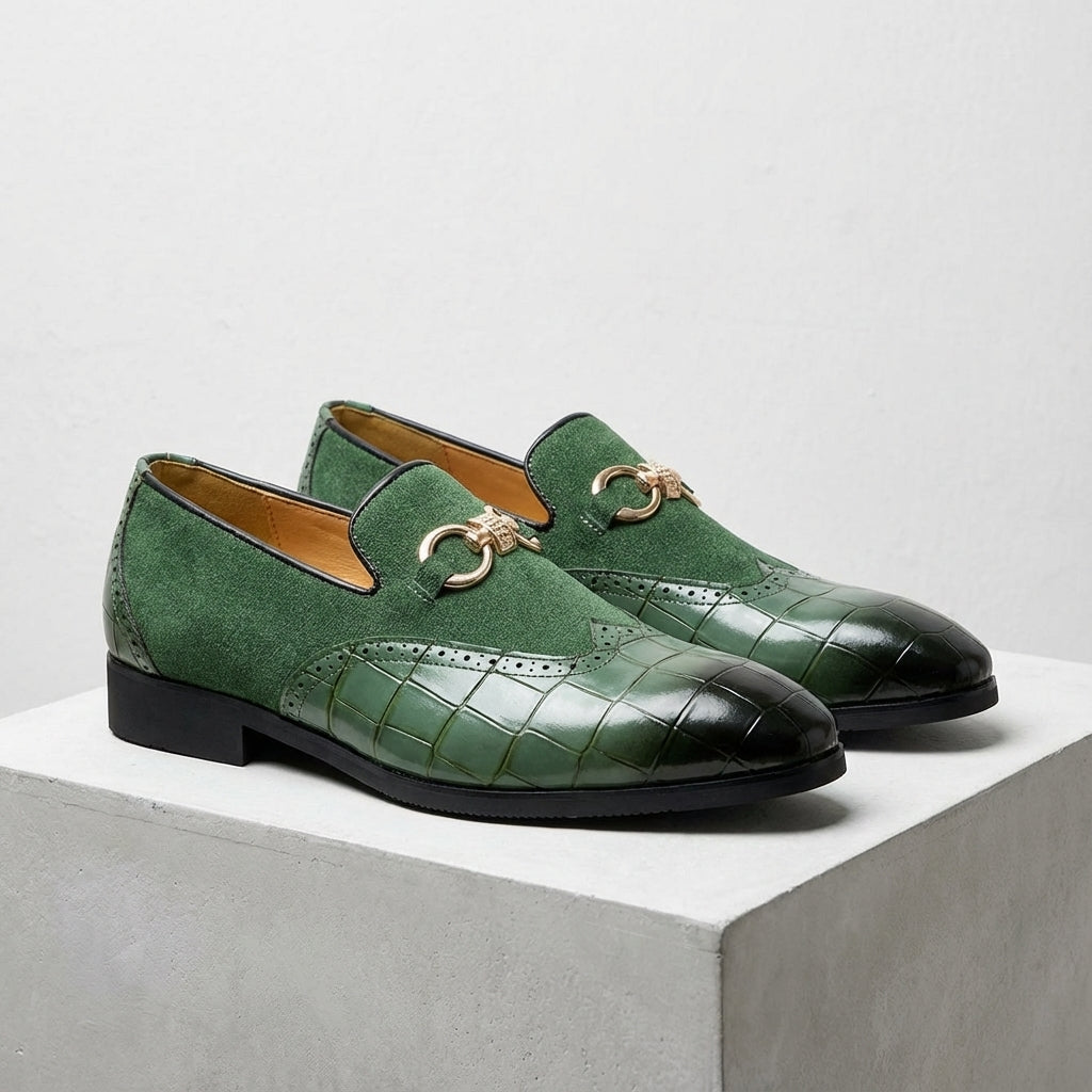 Arden | Men's Crocodile Embossed Loafer Green Black