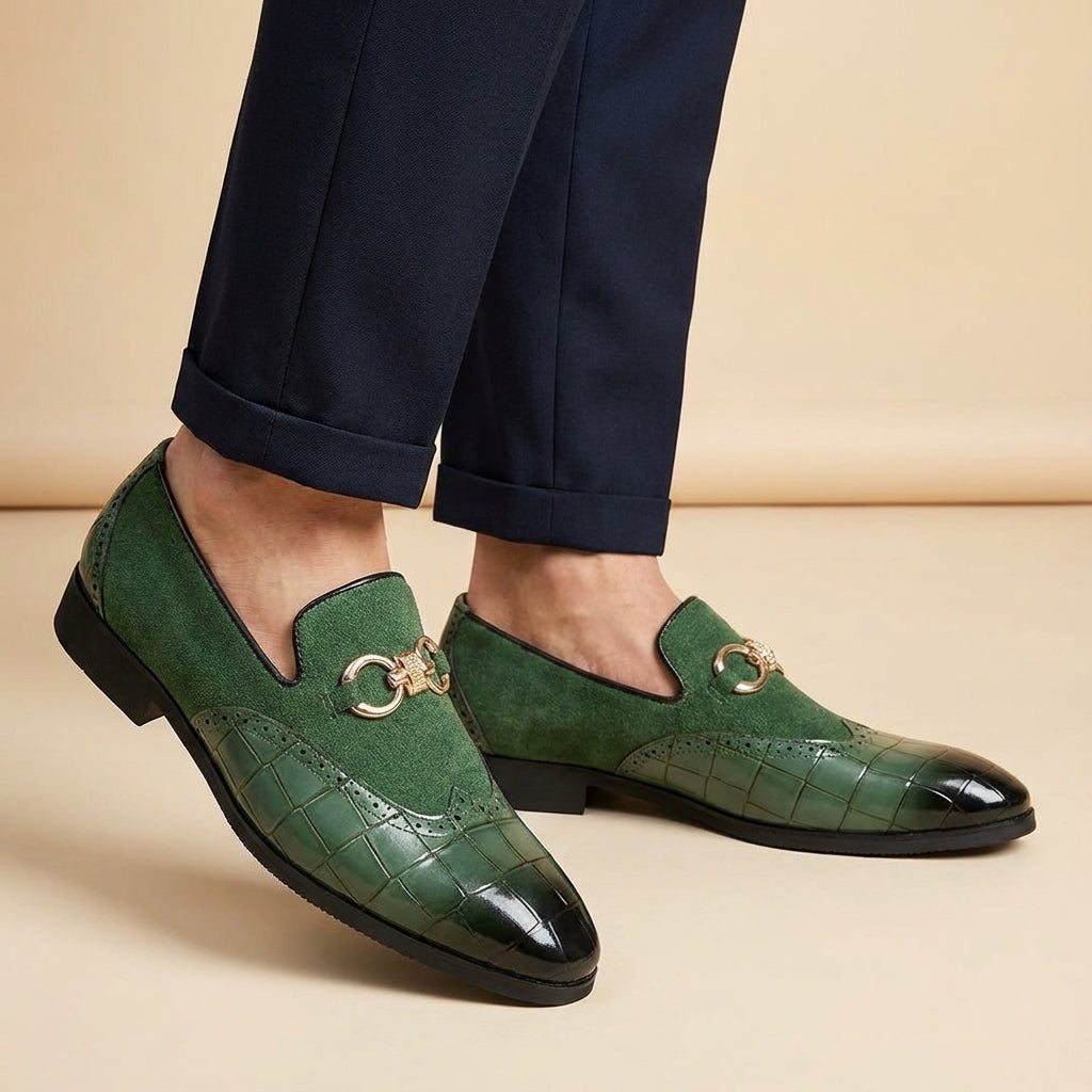 Arden | Men's Crocodile Embossed Loafer Green Black