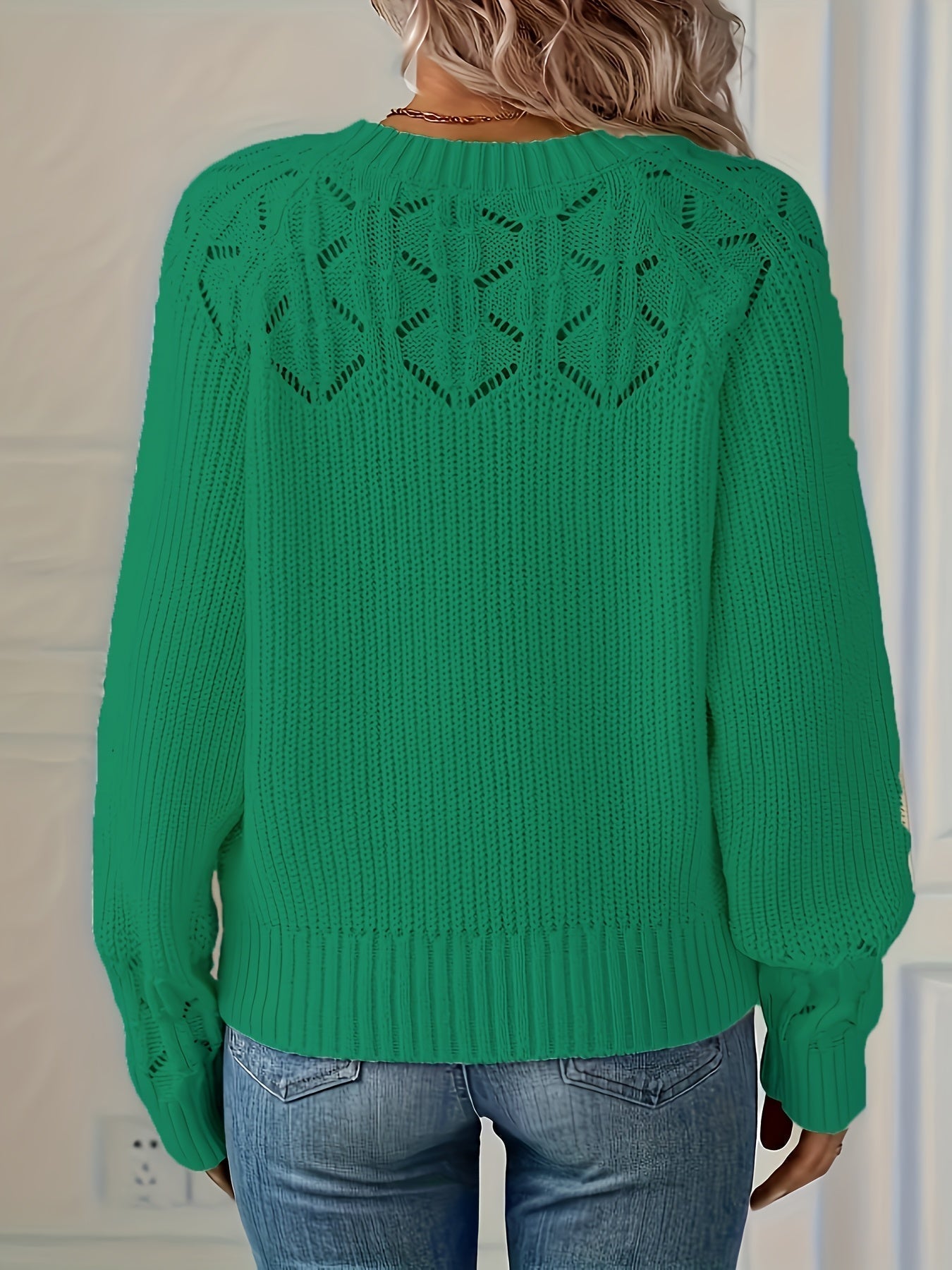 Ada | Women's Crochet Knit Sweater Green Long Sleeve
