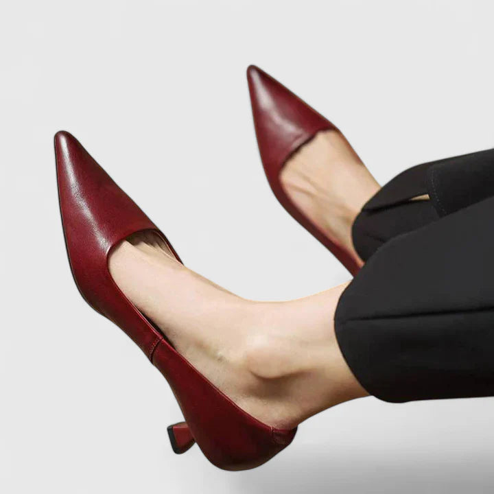 Ada | Women's Pointed Toe Kitten Heel Pumps Burgundy