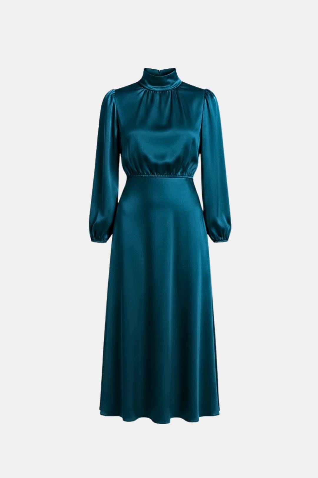 Demi | Women's Satin Maxi Dress Long Sleeve Turtleneck Pink