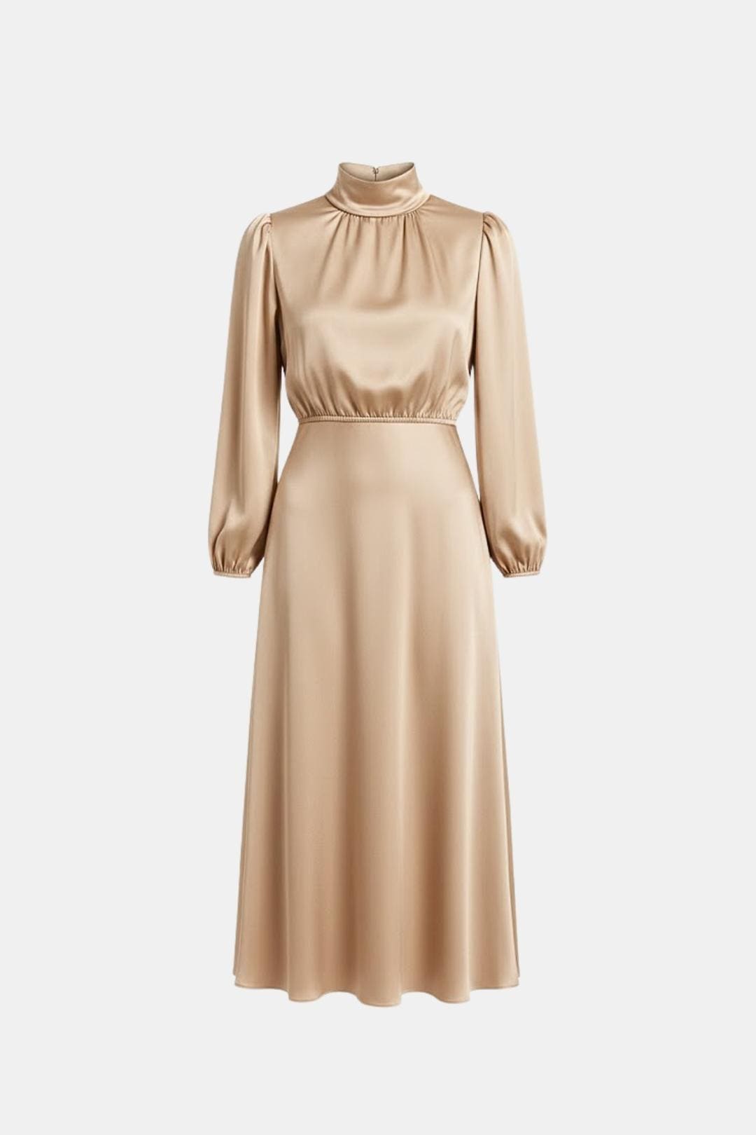 Demi | Women's Satin Maxi Dress Long Sleeve Turtleneck Pink