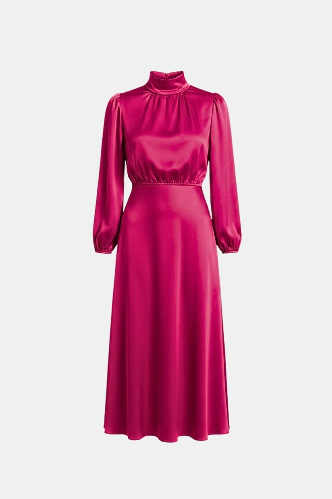 Demi | Women's Satin Maxi Dress Long Sleeve Turtleneck Pink