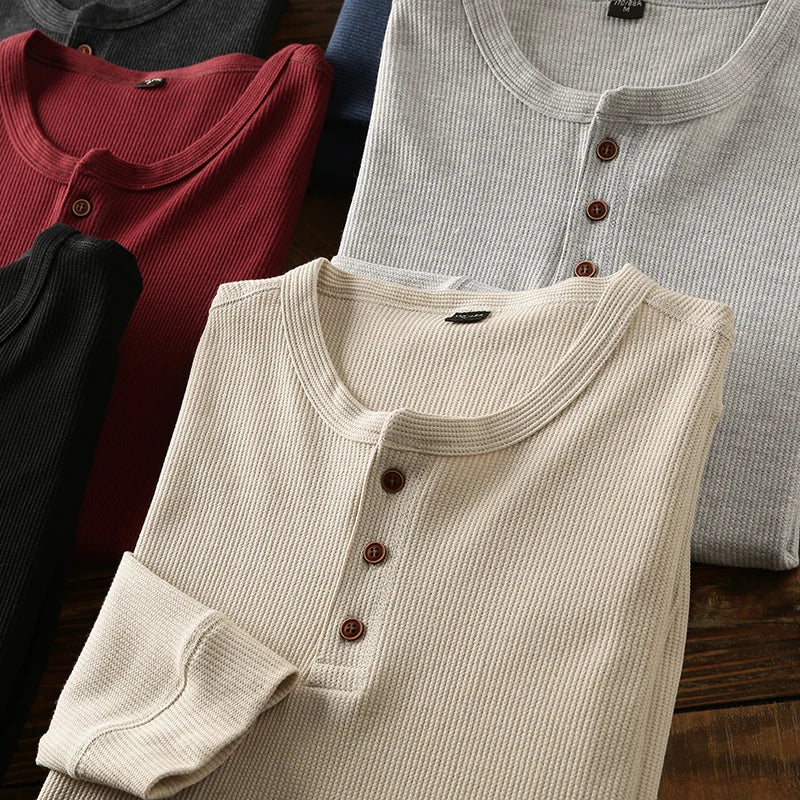 Axel | Men's Long Sleeve Henley Shirt Cream