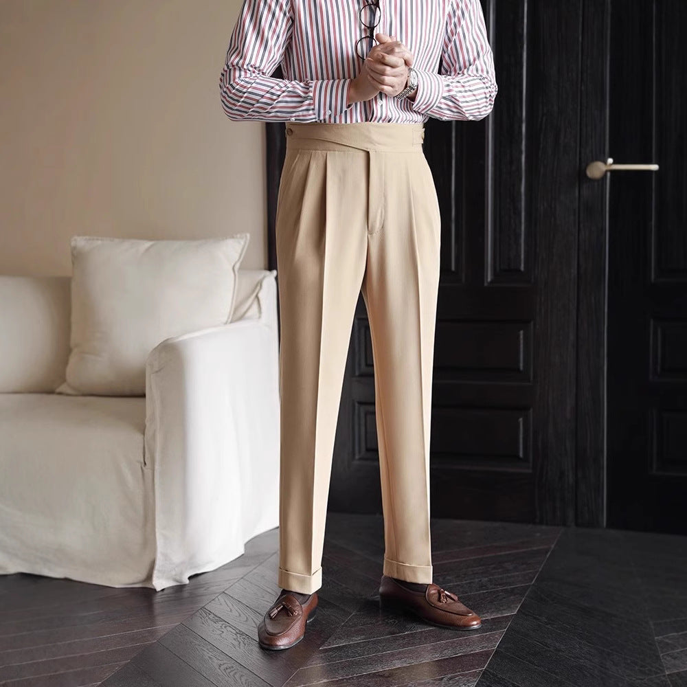 Rowan | Men's Pleated Dress Pants Cream High Waisted