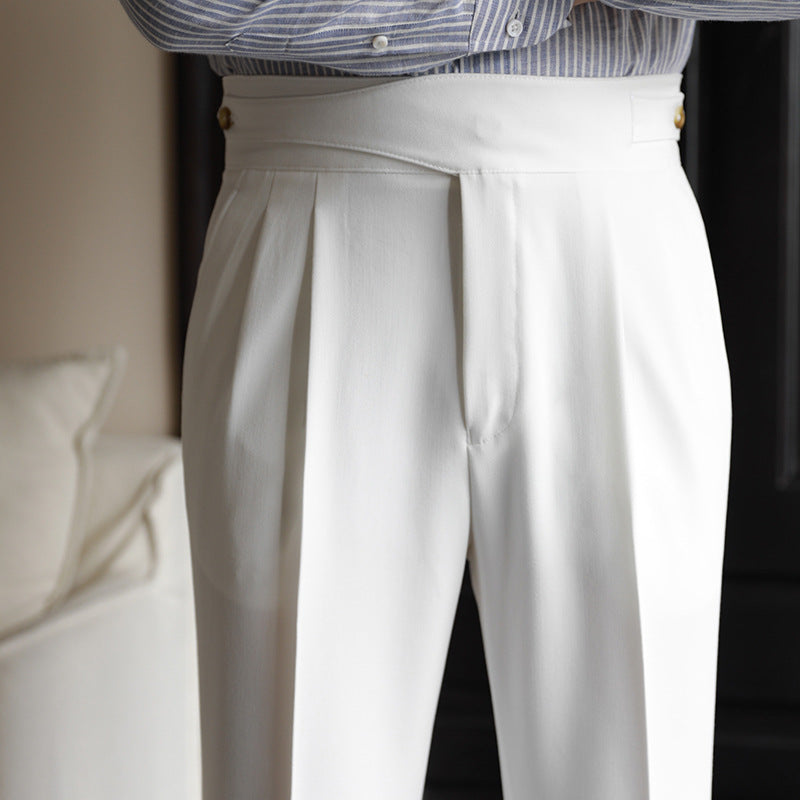 Rowan | Men's Pleated Dress Pants Cream High Waisted