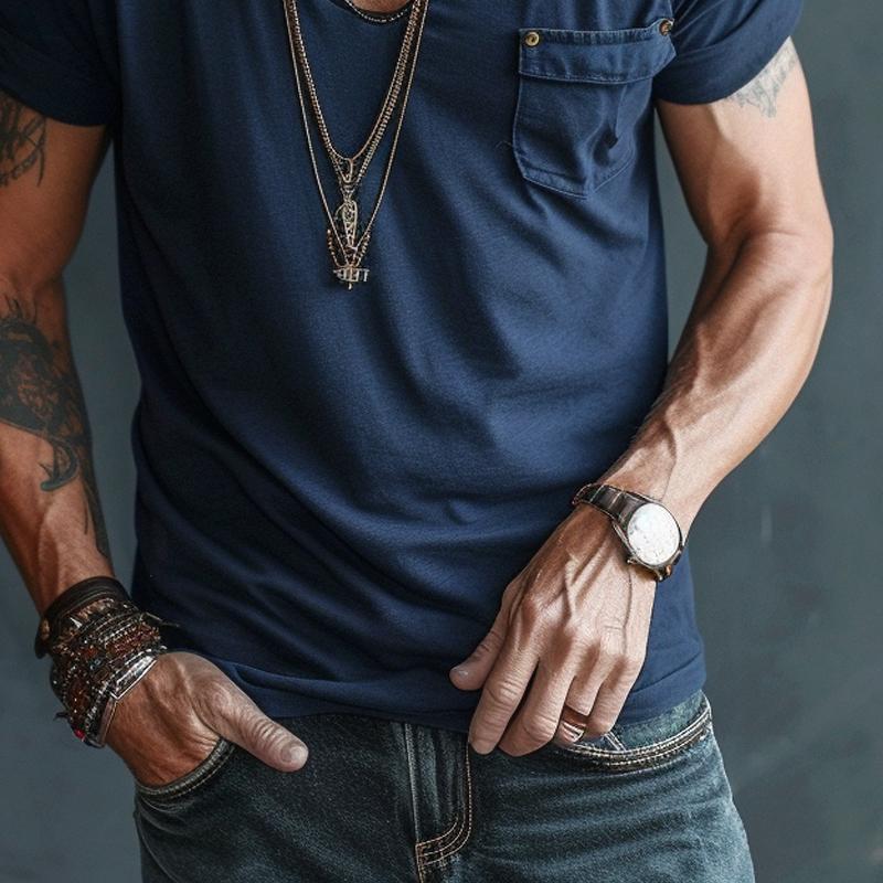 Axel | Men's V Neck T Shirt Black Chest Pocket