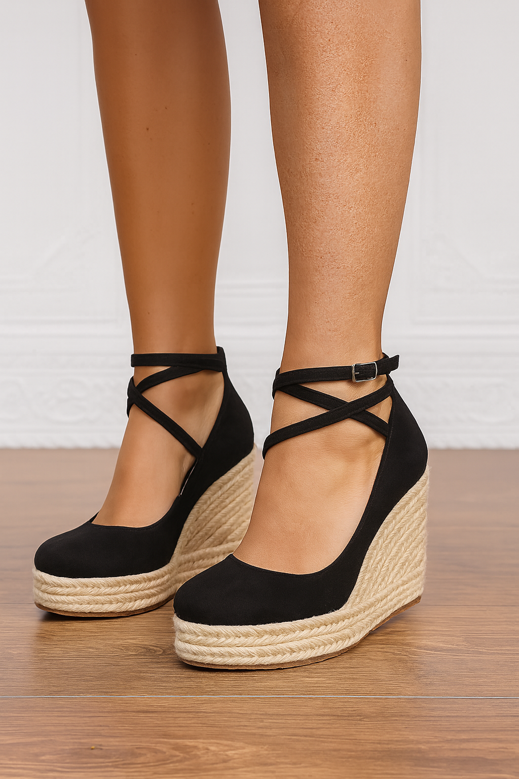 Isla | Women's Strappy Platform Wedge Heel Black