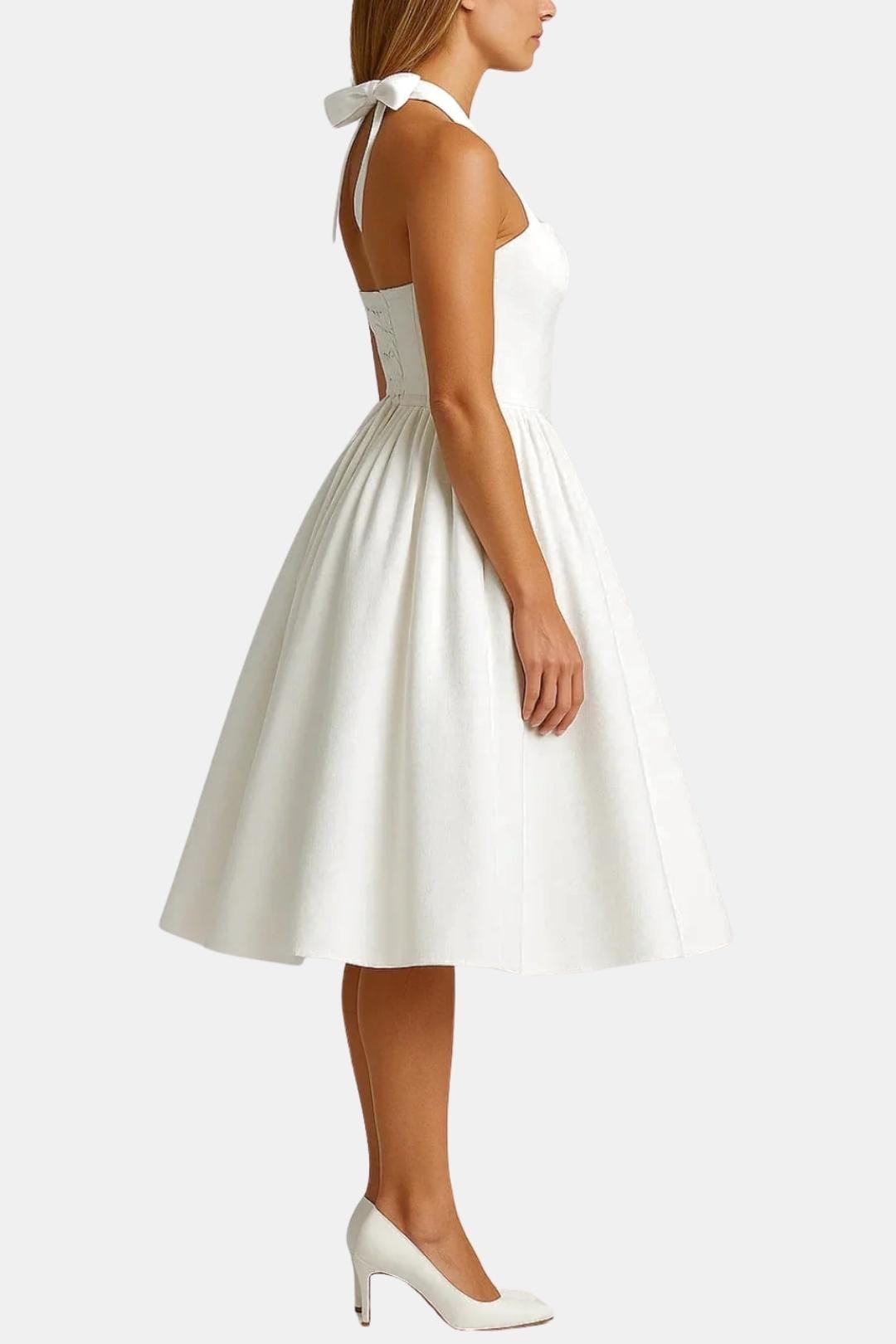 Elise | Women's Halter A Line Midi Dress Cream