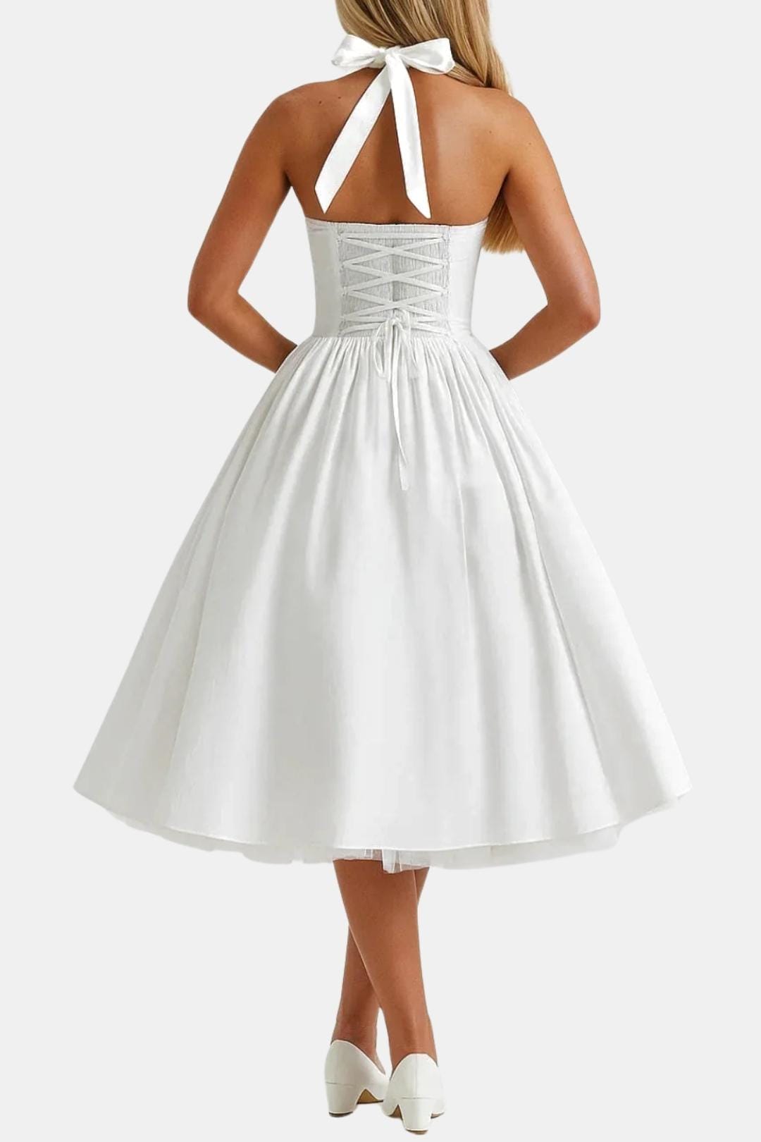 Elise | Women's Halter A Line Midi Dress Cream