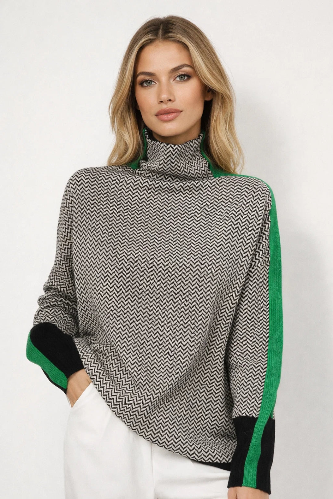 Maeve | Women's Chevron Knit Sweater Brown Orange Colorblock
