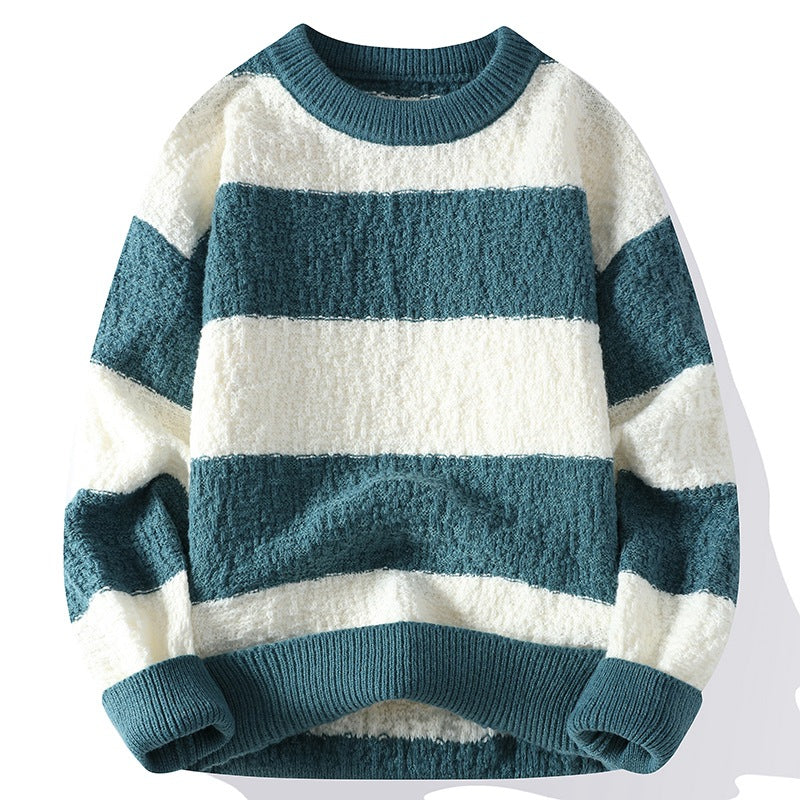Axel | Men's Crew Neck Sweater Brown Cream Striped