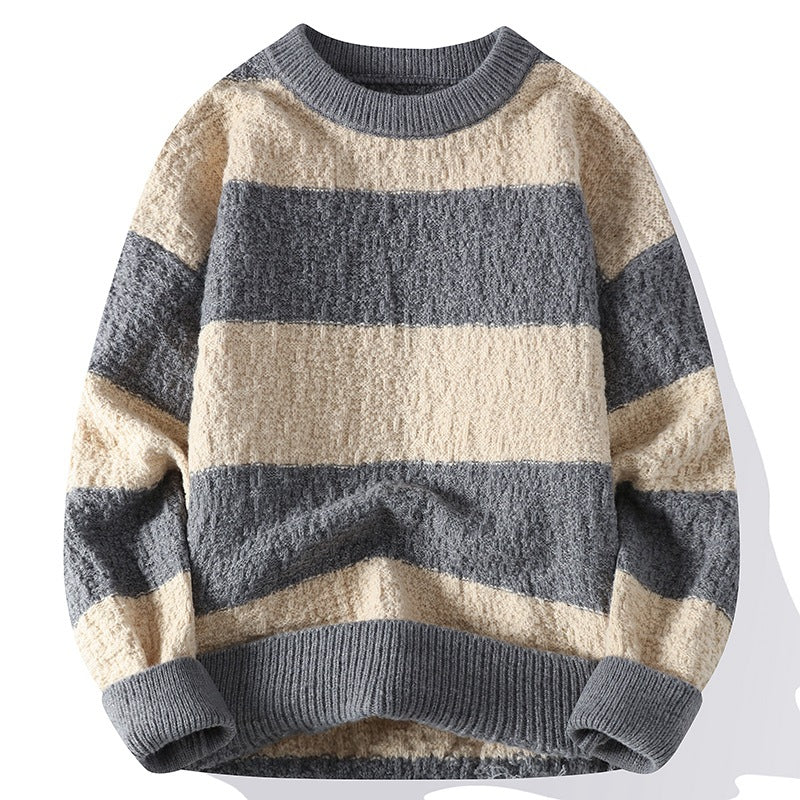 Axel | Men's Crew Neck Sweater Brown Cream Striped