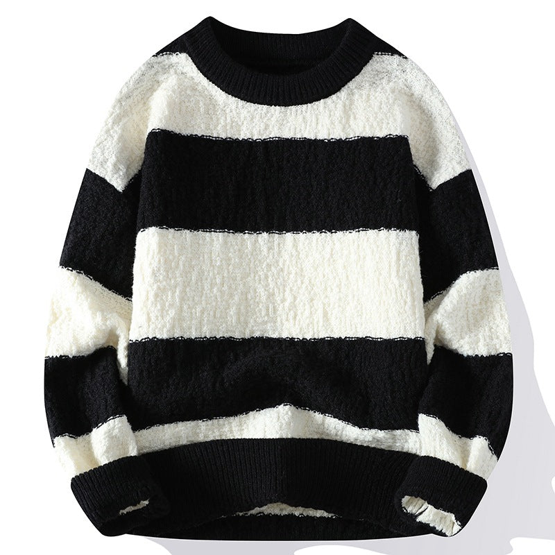 Axel | Men's Crew Neck Sweater Brown Cream Striped