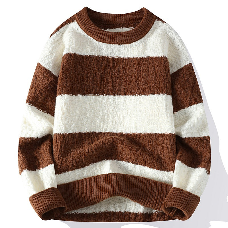 Axel | Men's Crew Neck Sweater Brown Cream Striped