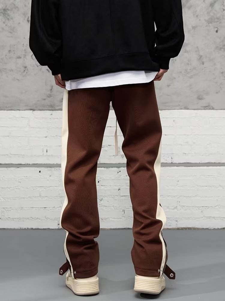 Orrin | Men's Streetwear Wide Leg Pants Black Cream Side Stripe