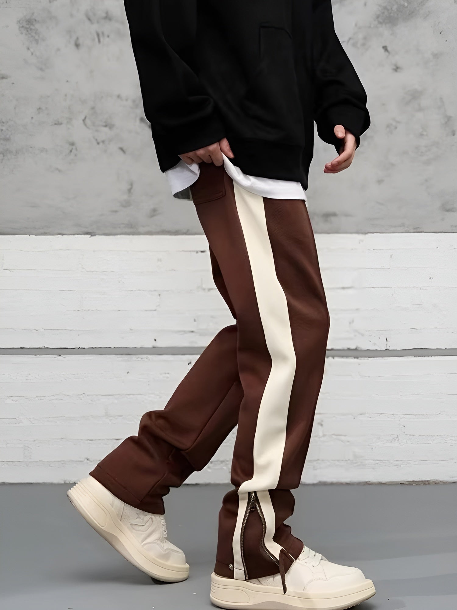 Orrin | Men's Streetwear Wide Leg Pants Black Cream Side Stripe