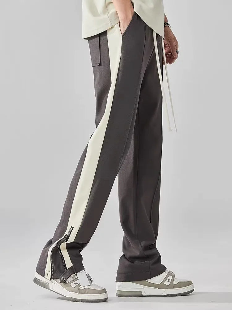 Orrin | Men's Streetwear Wide Leg Pants Black Cream Side Stripe