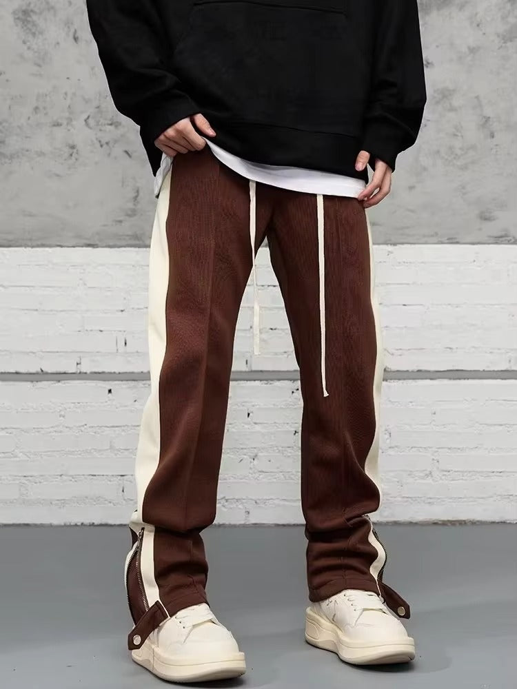Orrin | Men's Streetwear Wide Leg Pants Black Cream Side Stripe