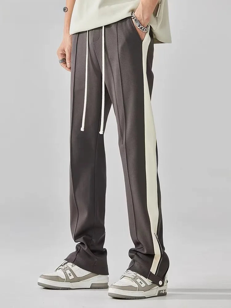 Orrin | Men's Streetwear Wide Leg Pants Black Cream Side Stripe