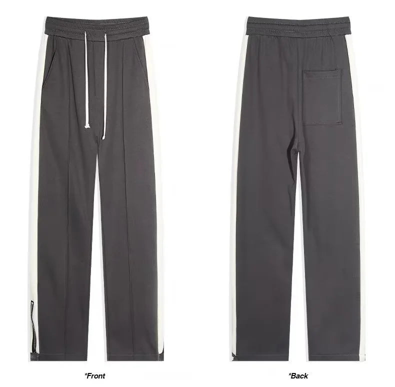Orrin | Men's Streetwear Wide Leg Pants Black Cream Side Stripe