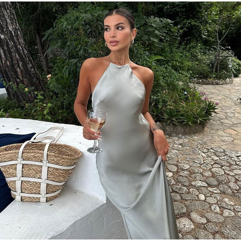 Isla | Women's Satin Slip Dress Cream Backless Maxi
