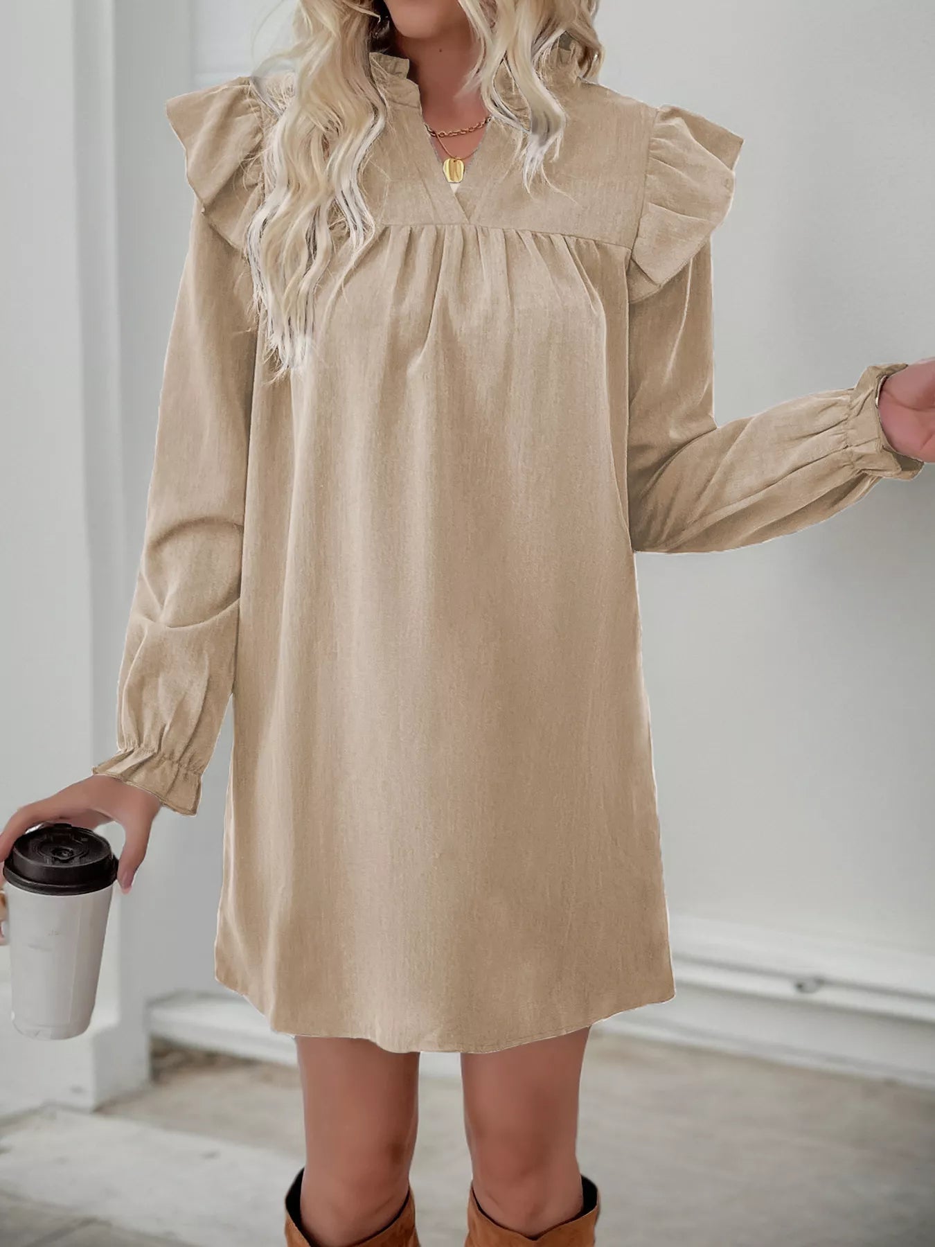 Maren | Women's Puff Sleeve Linen Dress Cream Long Sleeve