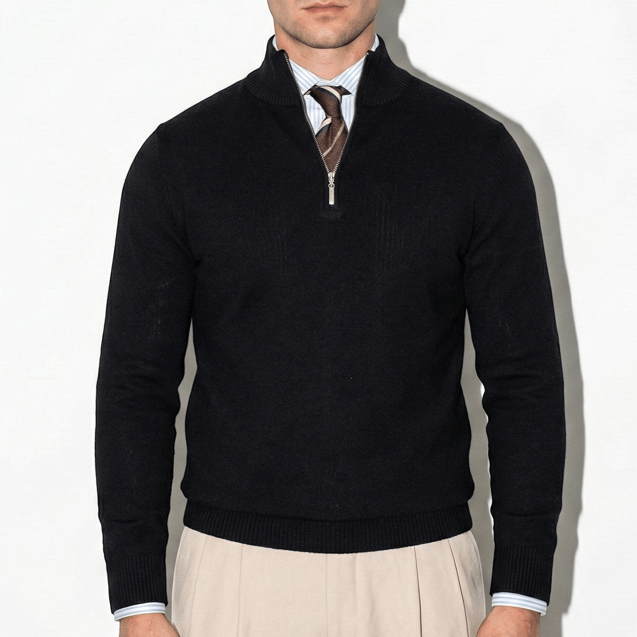 Axel | Men's Quarter Zip Sweater Black Crew Neck