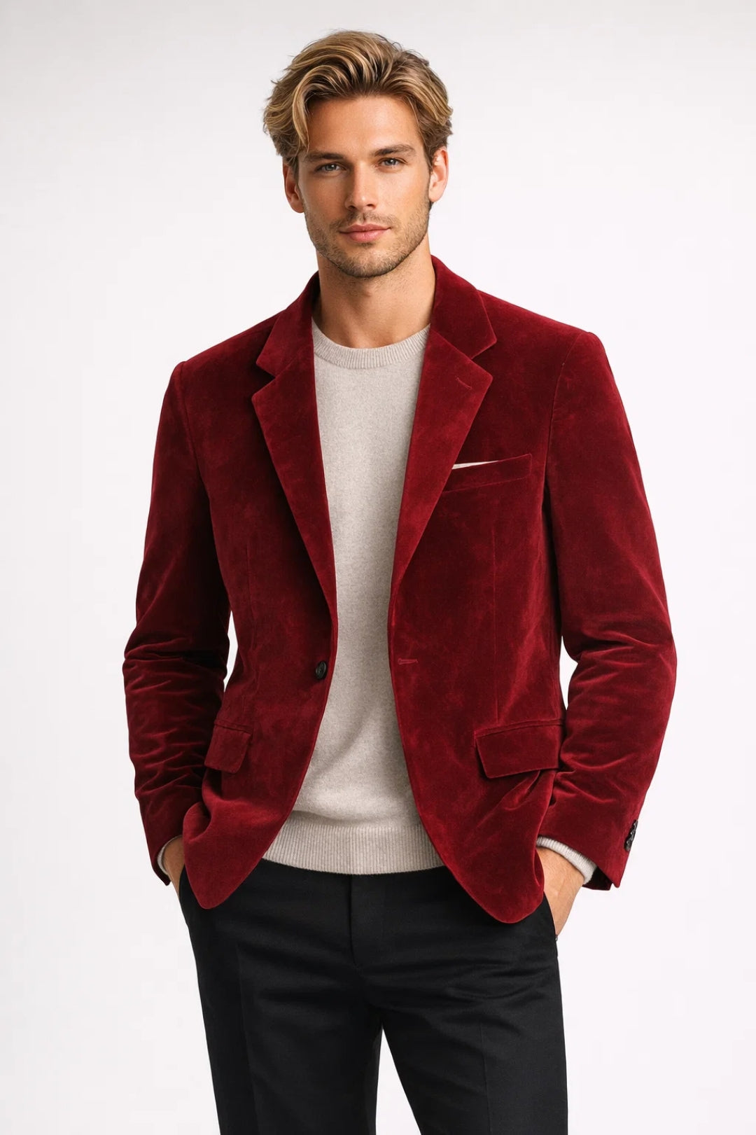 Axel | Men's Velvet Blazer Burgundy Single Breasted