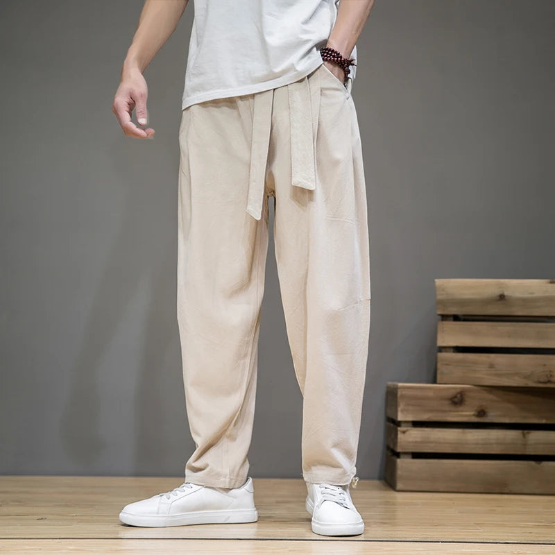 Rowan | Men's Relaxed Linen Pants Beige Pleated
