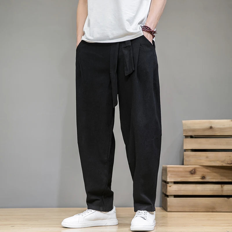 Rowan | Men's Relaxed Linen Pants Beige Pleated