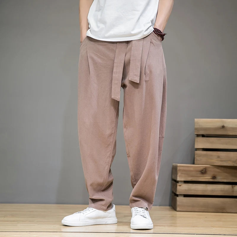 Rowan | Men's Relaxed Linen Pants Beige Pleated