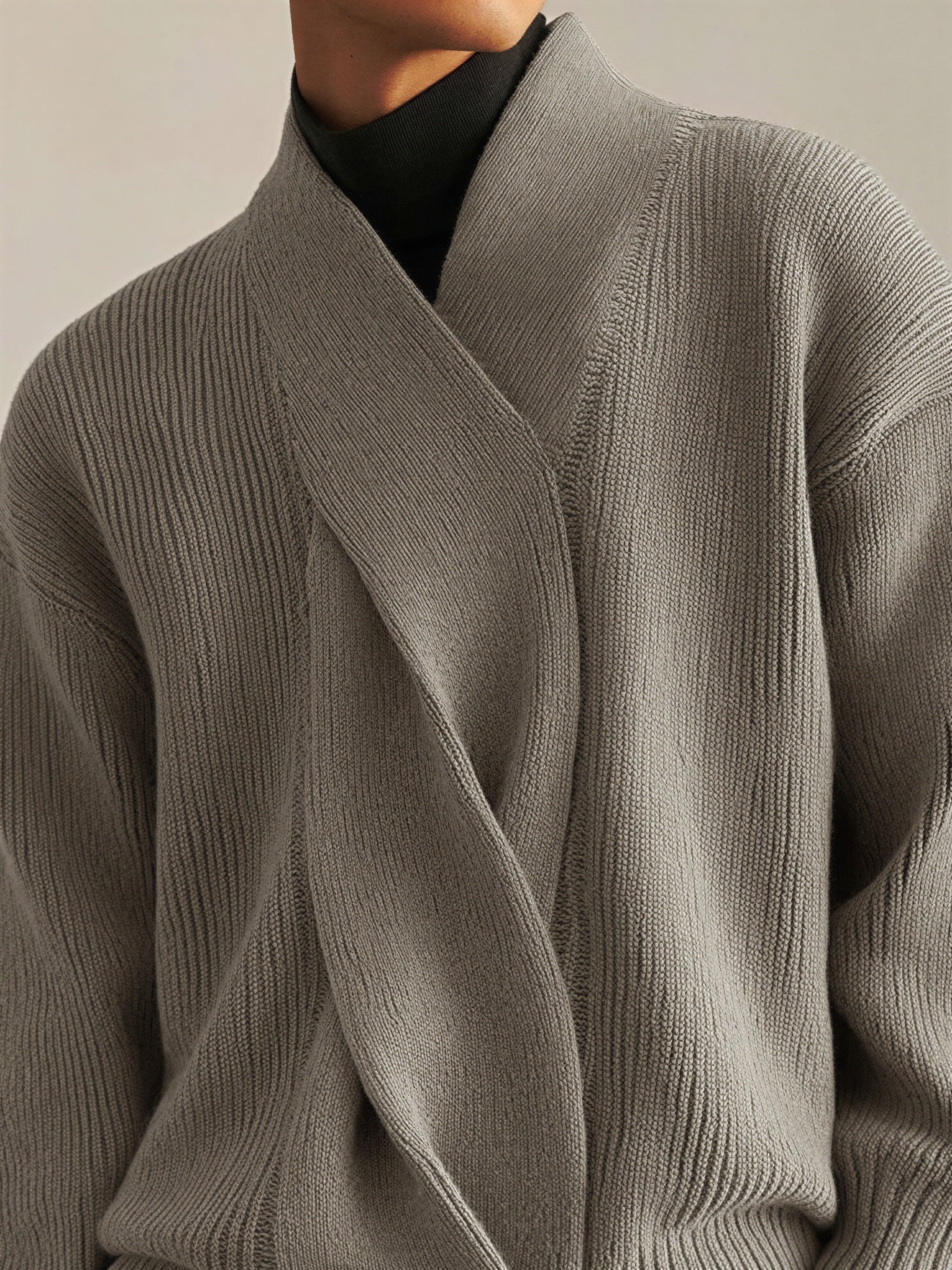 Voss | Men's Shawl Collar Sweater Gray Ribbed Knit