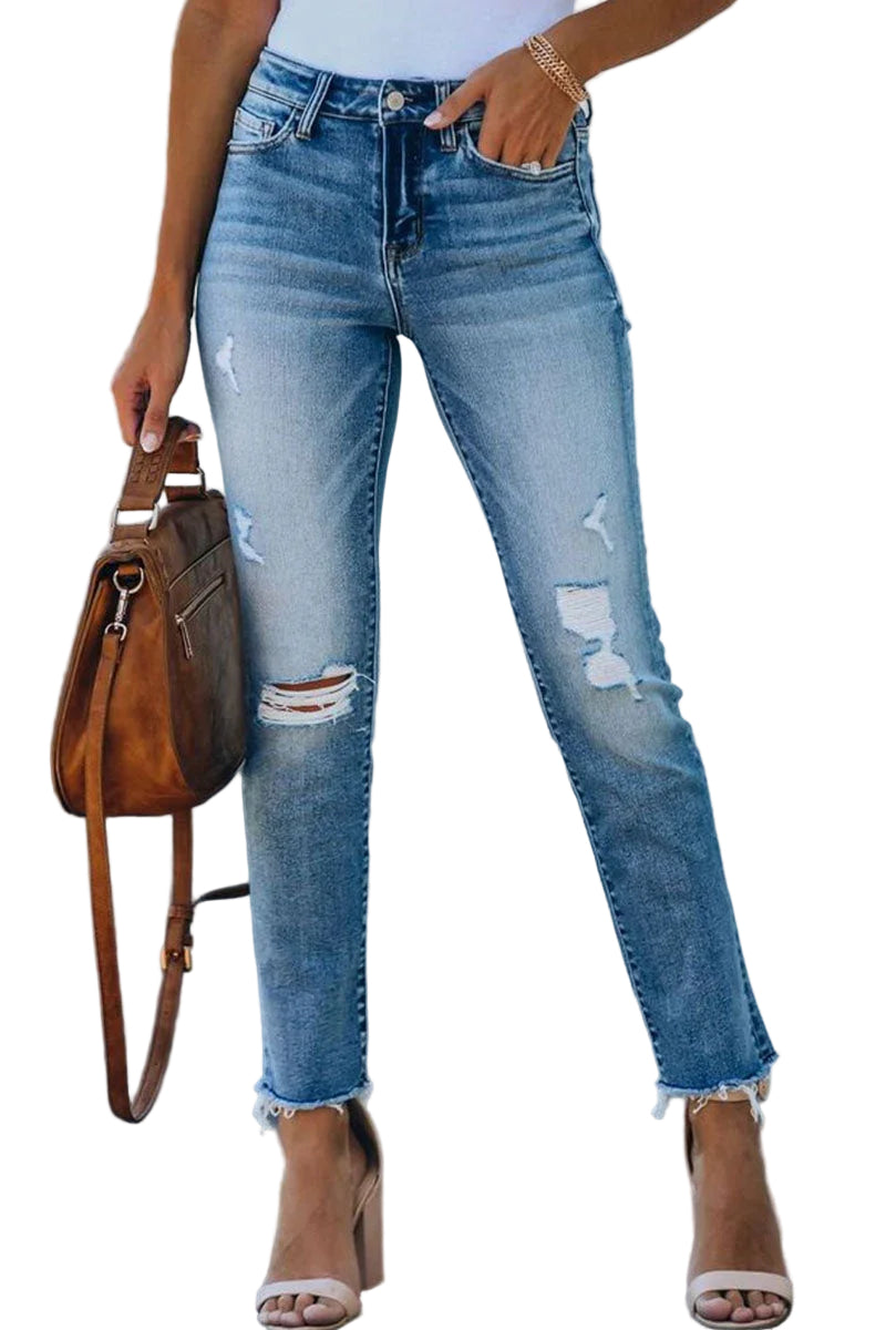 Ivy | Women's Ripped Light Wash Jeans Straight Leg