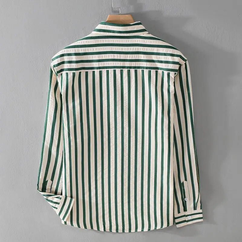 Axel | Men's Striped Button Up Shirt Cream Brown Long Sleeve