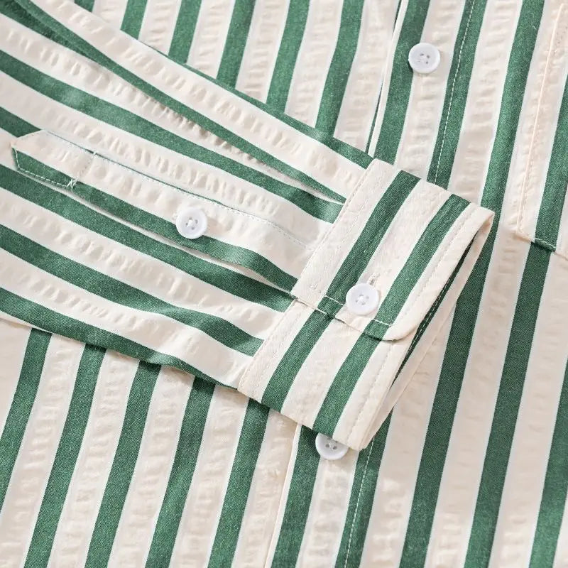 Axel | Men's Striped Button Up Shirt Cream Brown Long Sleeve