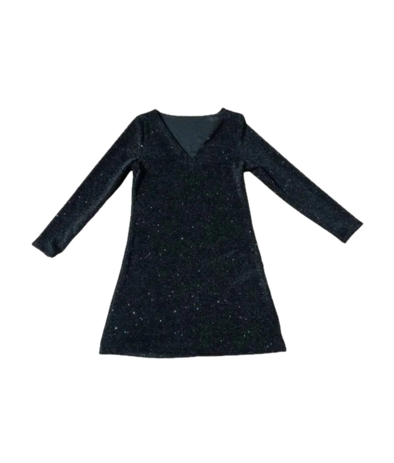 Rue | Women's Sequin Dress Silver V Neck Long Sleeve