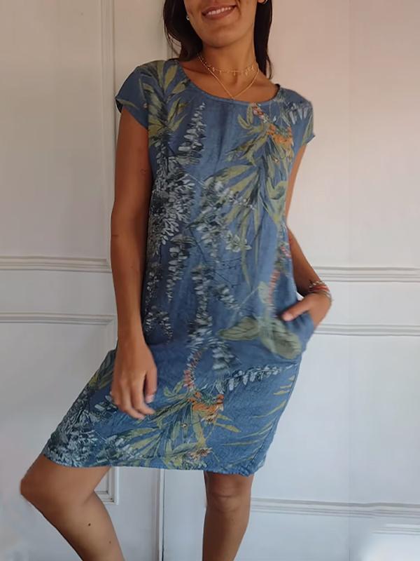 Thea | Women's Floral Print T Shirt Dress Cream Botanical