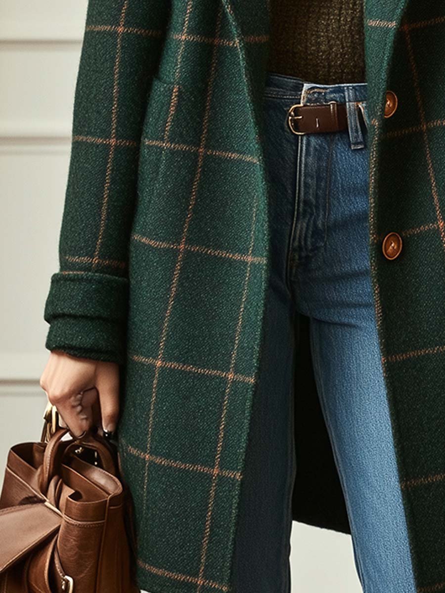 Greta | Women's Plaid Wool Jacket Green Brown Button Front