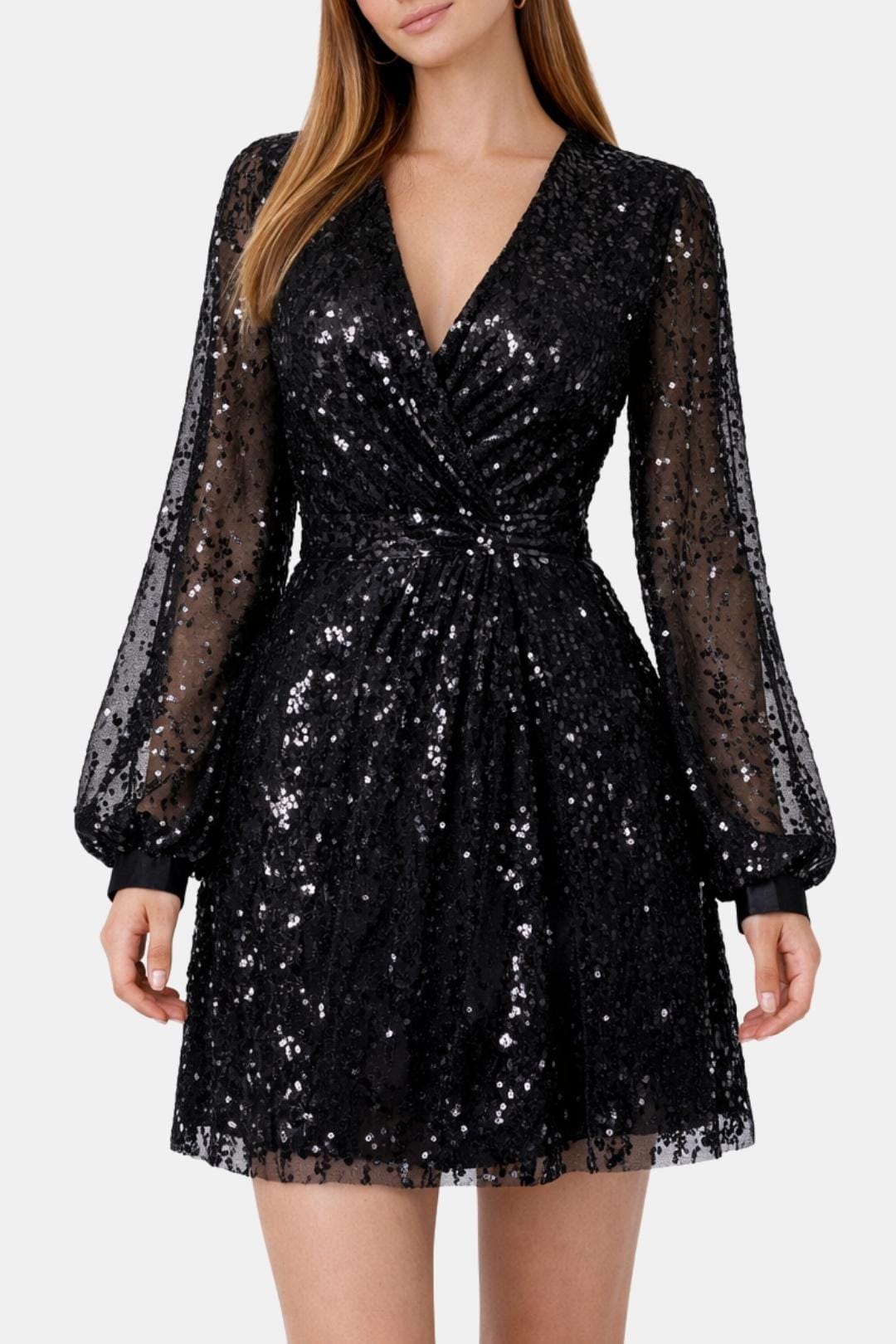 Vera | Women's Sequin Mini Dress Long Sleeve Burgundy