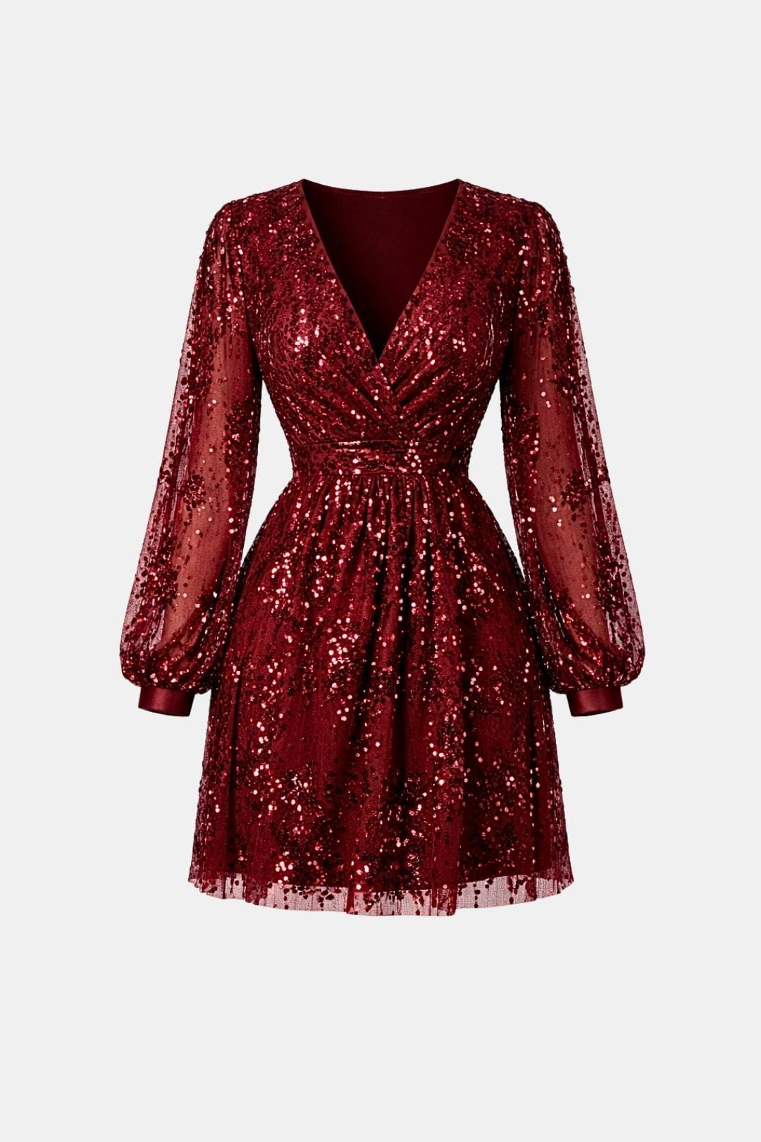 Vera | Women's Sequin Mini Dress Long Sleeve Burgundy