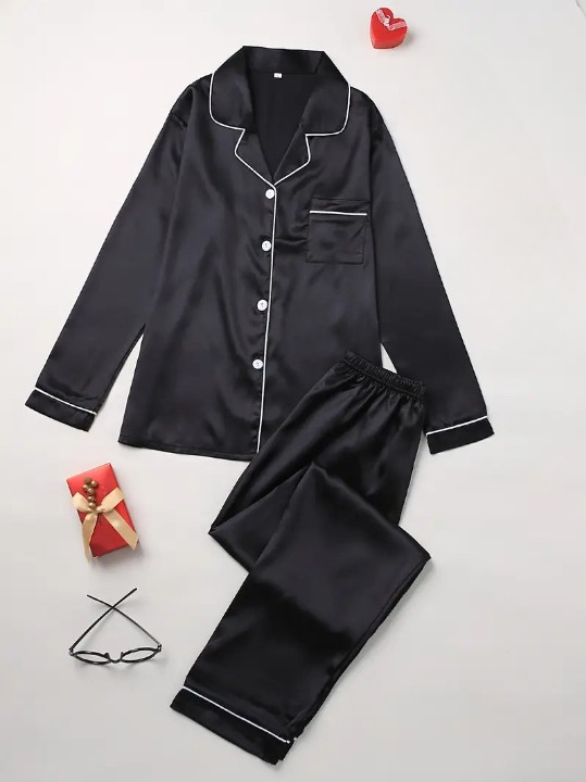 Sable | Women's Satin Pajama Set Cream Button Up