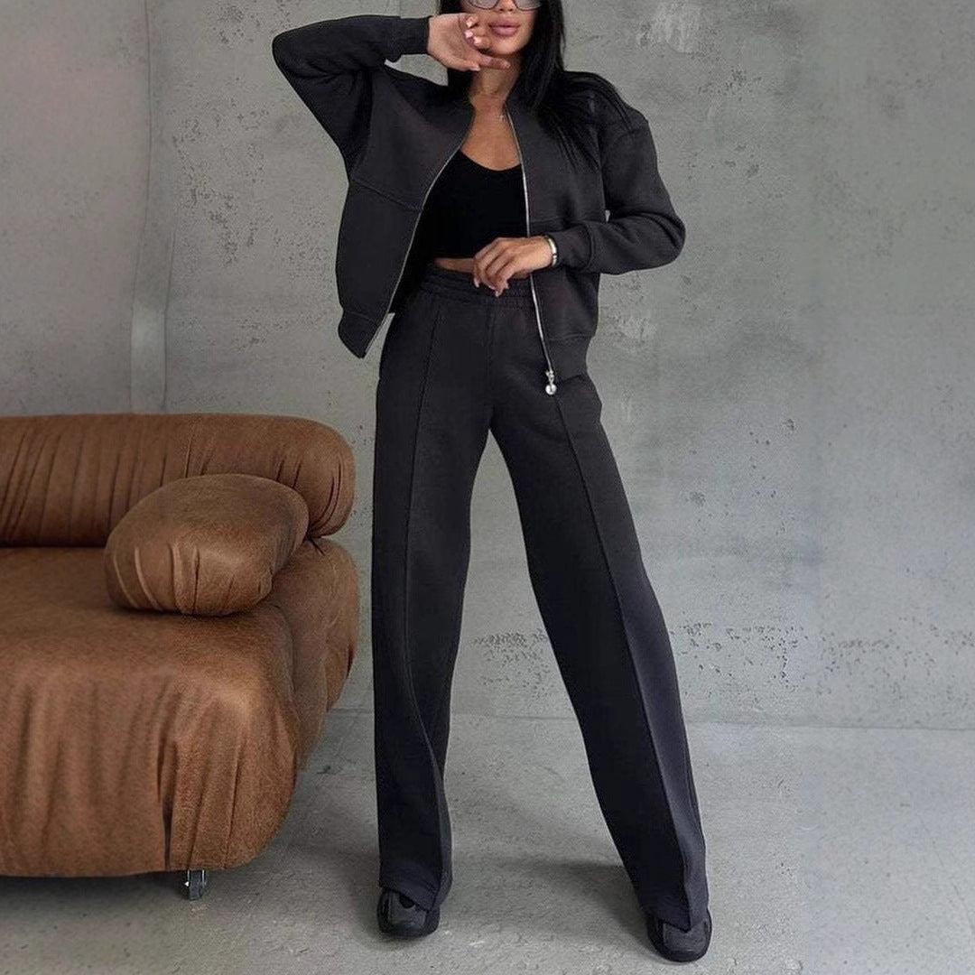 Greta | Women's Wide Leg Sweatpants Black Casual Set