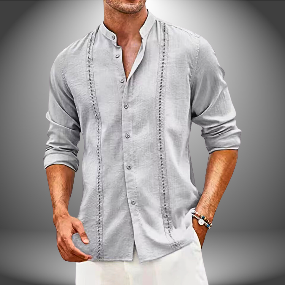 Axel | Men's Linen Button Up Shirt Cream Long Sleeve