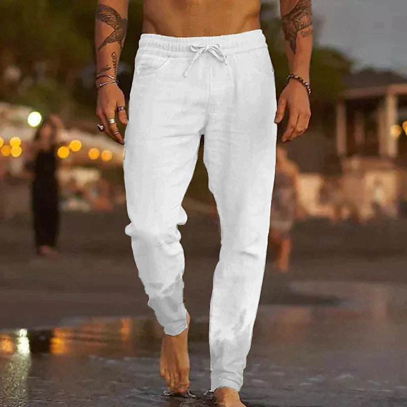 Rowan | Men's Linen Joggers Cream Drawstring