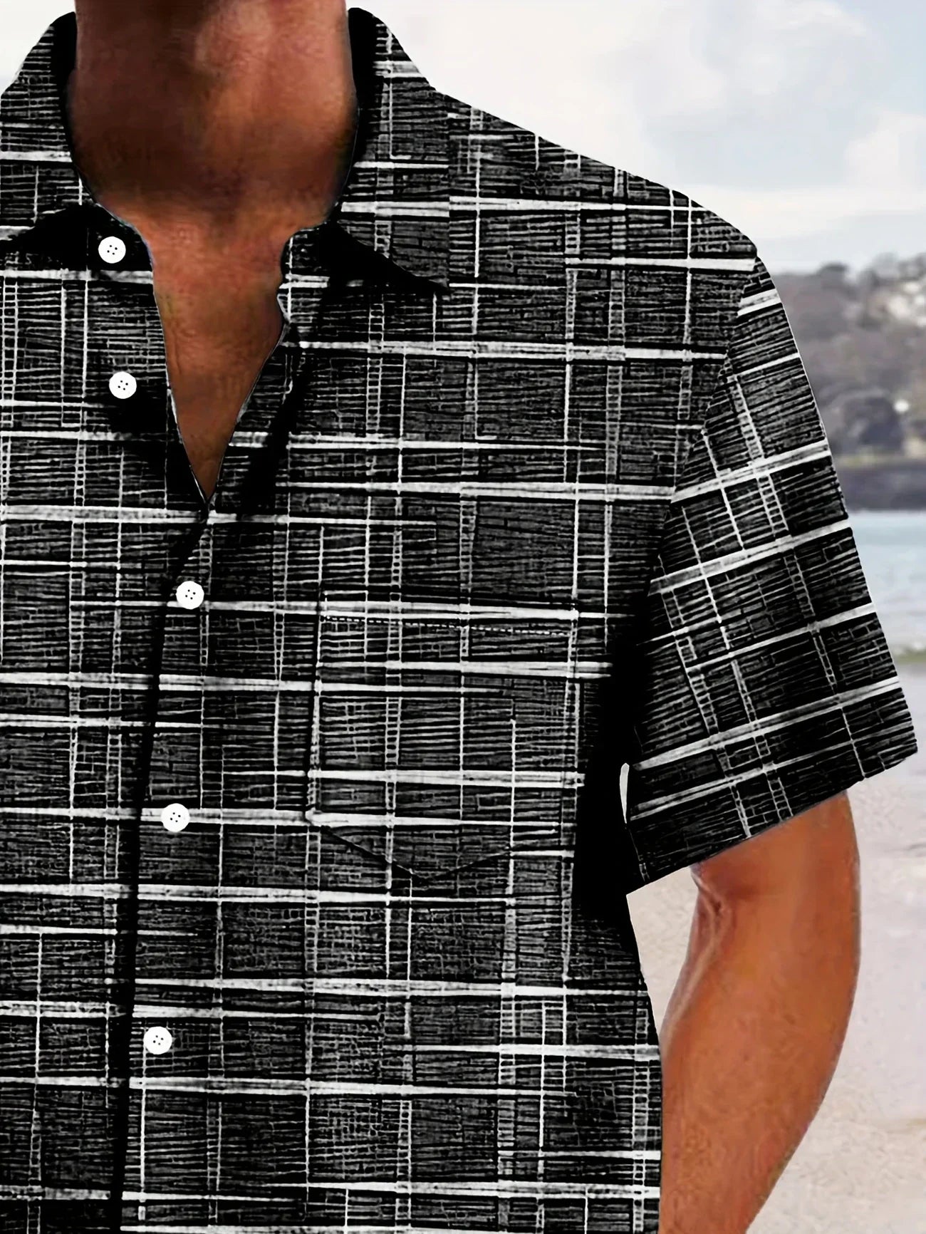 Axel | Men's Check Button Up Shirt Green White Short Sleeve
