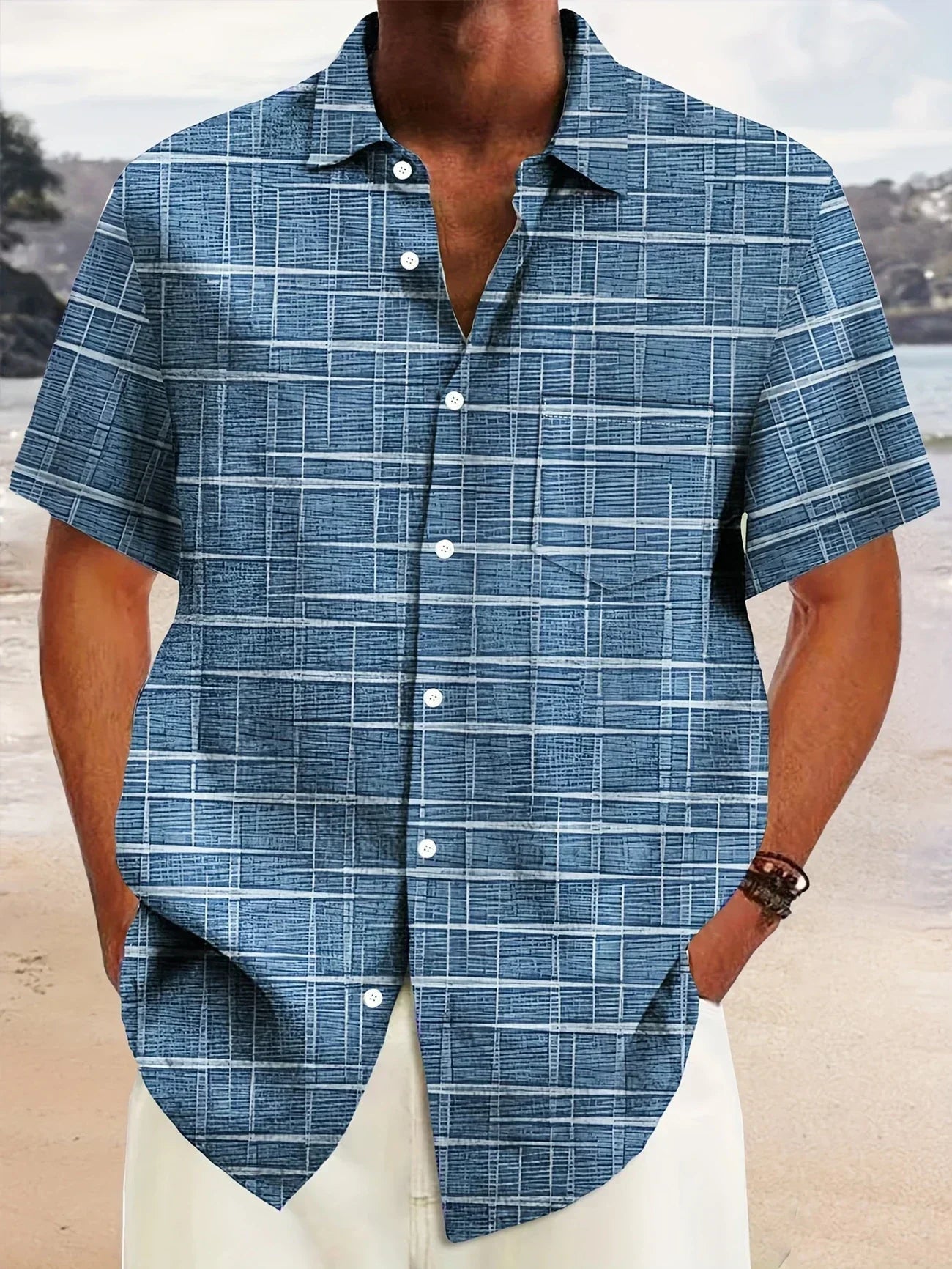 Axel | Men's Check Button Up Shirt Green White Short Sleeve